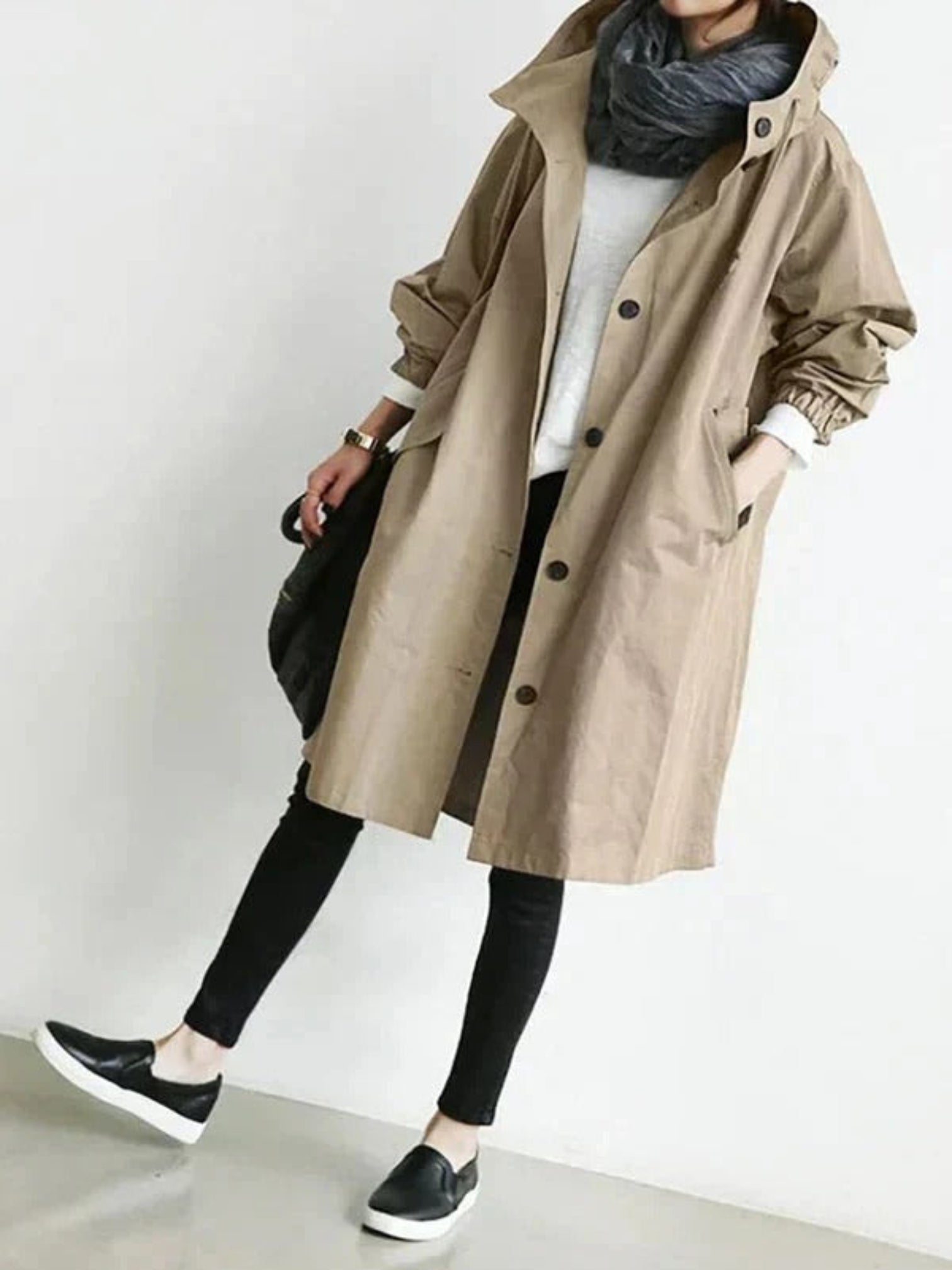 Trench-coat Pour Femmes Avec Capuche Réglable
