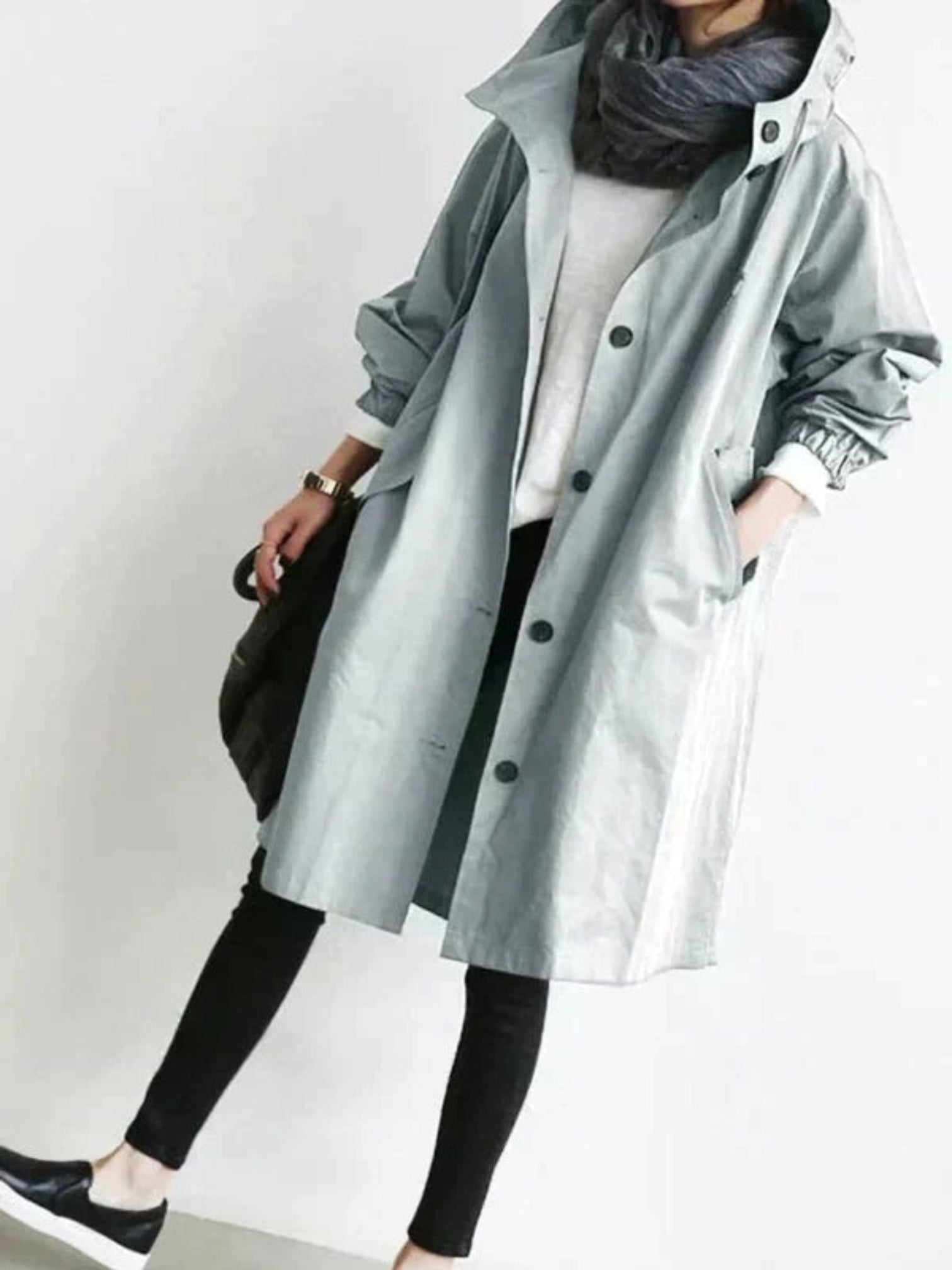 Trench-coat Pour Femmes Avec Capuche Réglable