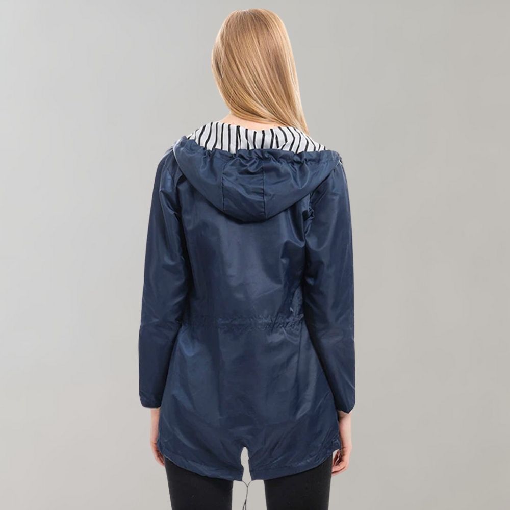Veste De Pluie Mi-longue À Capuche Pour Femme | Taille Ajustable
