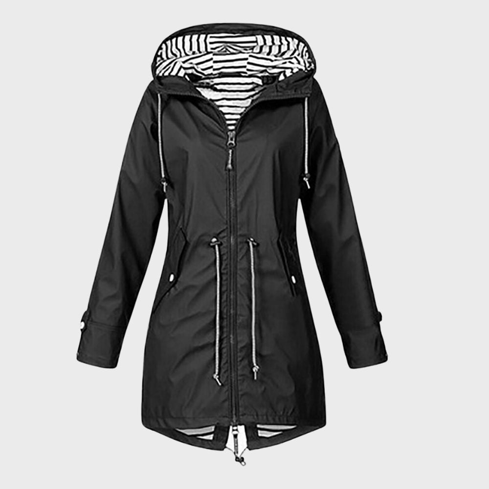 Veste De Pluie Mi-longue À Capuche Pour Femme | Taille Ajustable