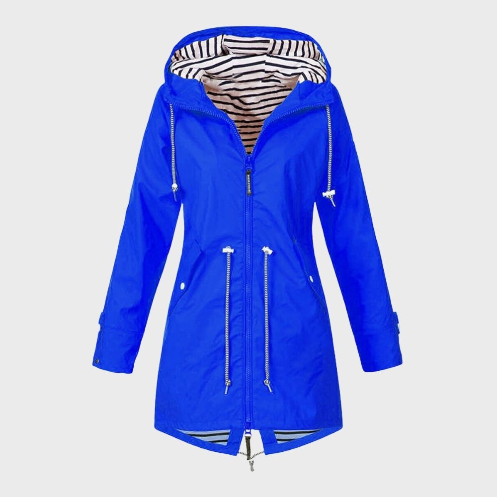Veste De Pluie Mi-longue À Capuche Pour Femme | Taille Ajustable