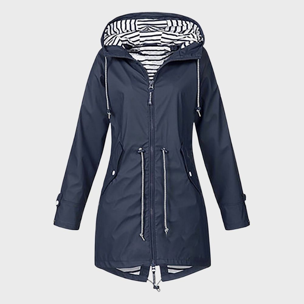 Veste De Pluie Mi-longue À Capuche Pour Femme | Taille Ajustable
