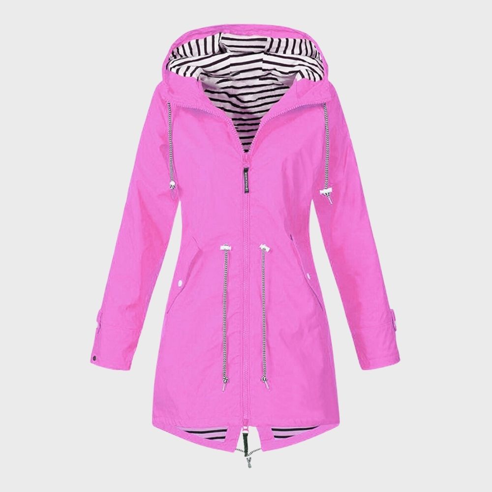 Veste De Pluie Mi-longue À Capuche Pour Femme | Taille Ajustable