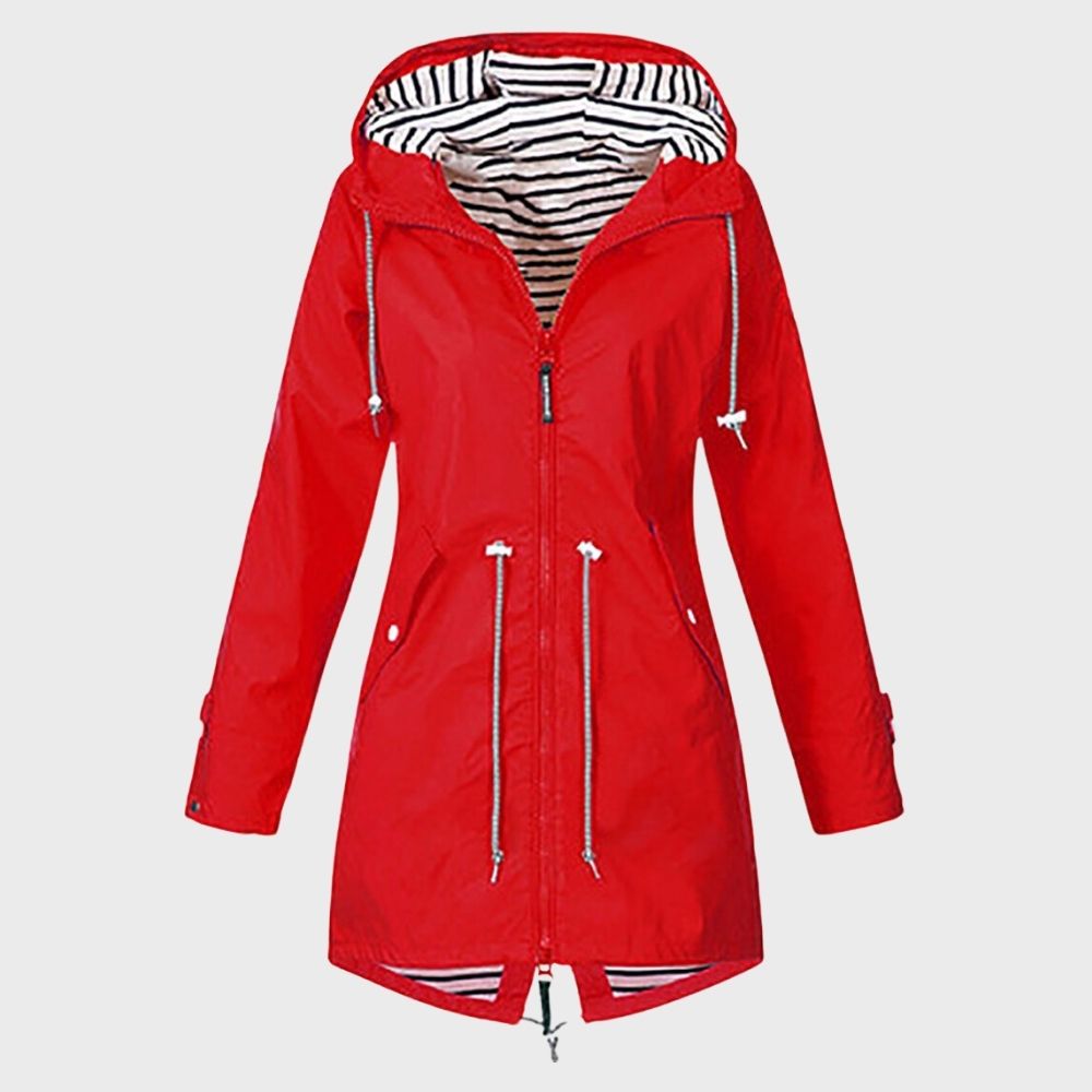 Veste De Pluie Mi-longue À Capuche Pour Femme | Taille Ajustable