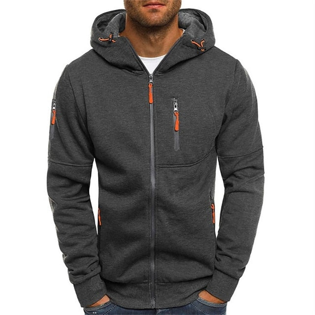 Veste Décontractée À Capuche Et Fermeture Éclair Pour Homme | Manches Longues
