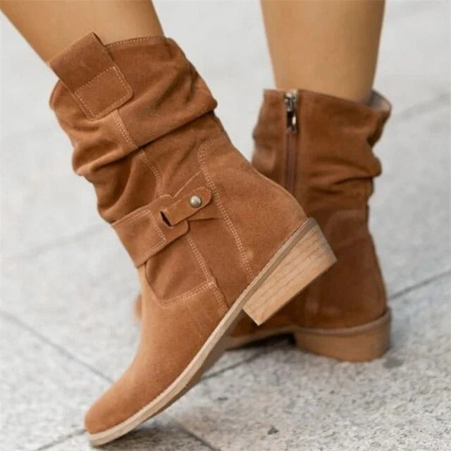 Bottes En Daim Pour Femme | Talons Courts