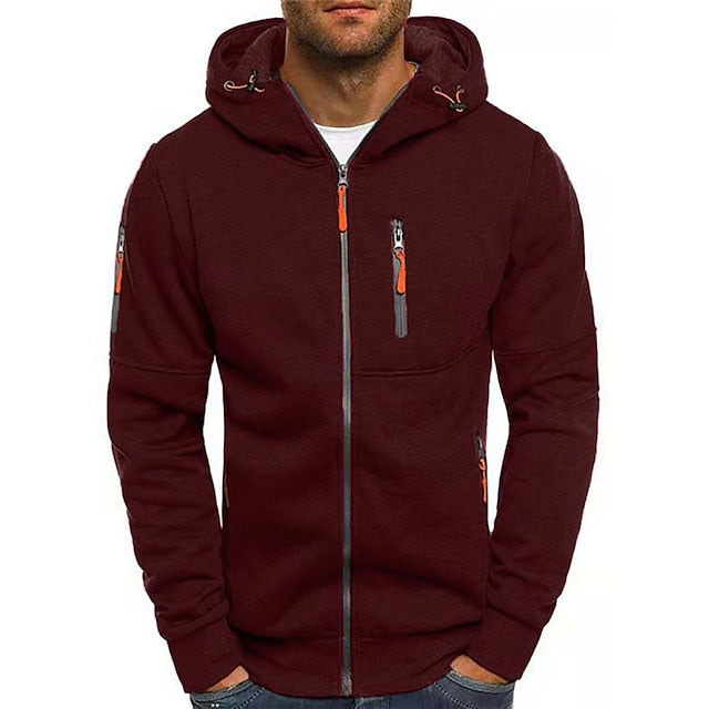 Veste Décontractée À Capuche Et Fermeture Éclair Pour Homme | Manches Longues