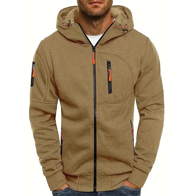 Veste Décontractée À Capuche Et Fermeture Éclair Pour Homme | Manches Longues