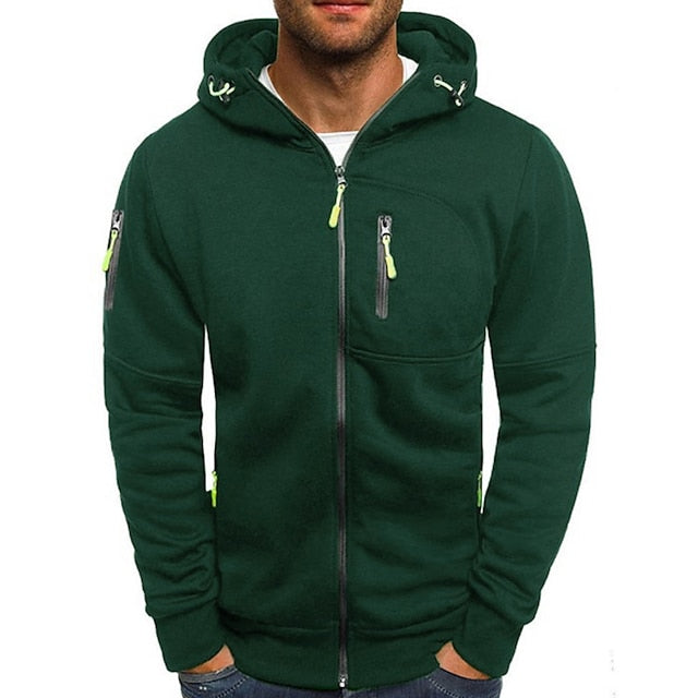 Veste Décontractée À Capuche Et Fermeture Éclair Pour Homme | Manches Longues