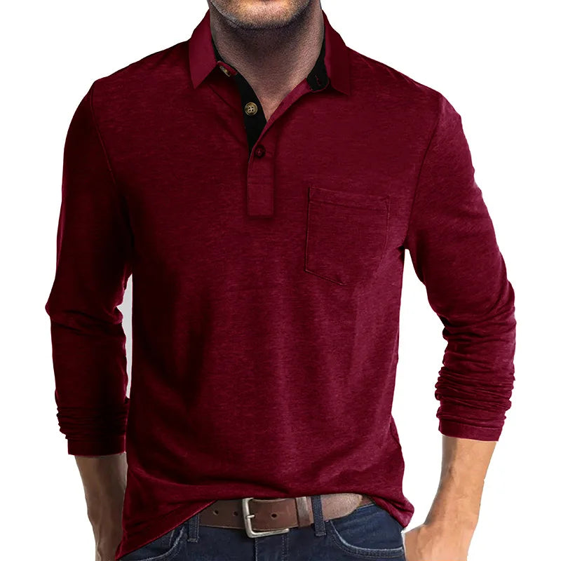 Polo À Manches Longues Pour Homme | Poche Poitrine