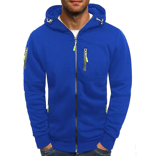 Veste Décontractée À Capuche Et Fermeture Éclair Pour Homme | Manches Longues
