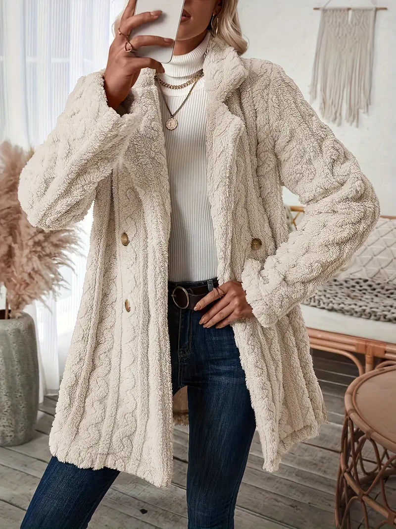 Manteau Long Classique En Tricot À Revers Crantés Pour Femme | Hiver