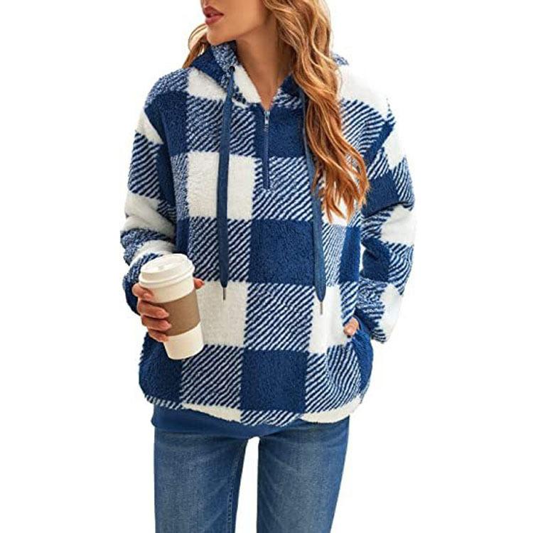 Pull À Carreaux Décontracté À Capuche Pour Femme | Hiver