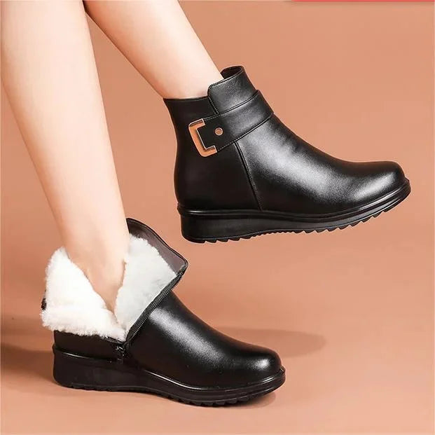 Bottines D'hiver En Cuir Souple À Boucle Pour Femme | Tendance