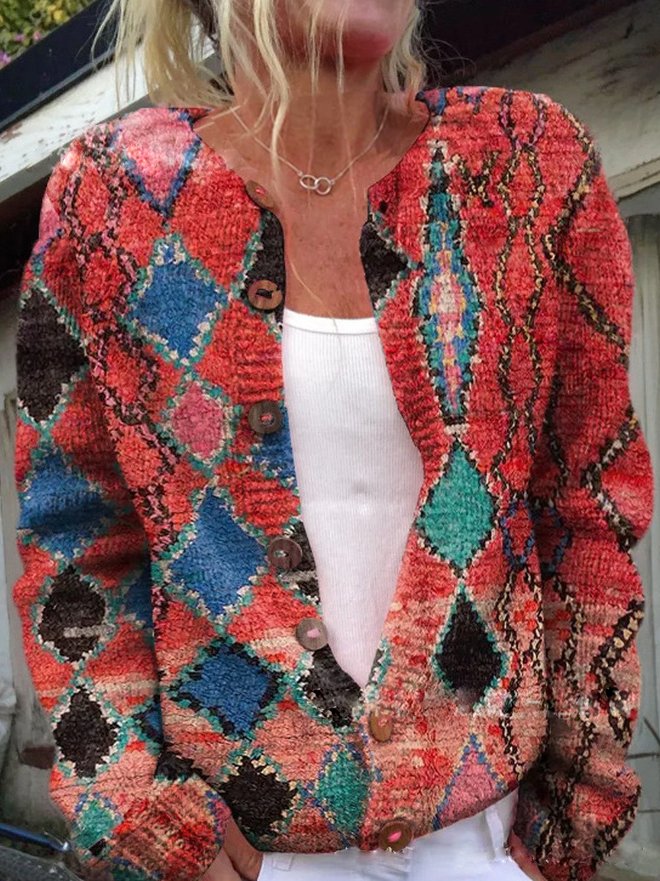 Cárdigan con estilo para mujer de punto con estampado floral | Cierre con botones