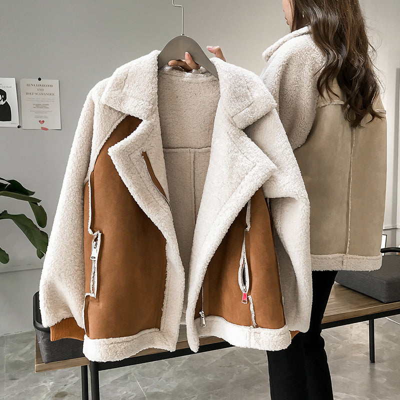 Manteau Bicolore En Peluche Pour Femme | Grandes Tailles