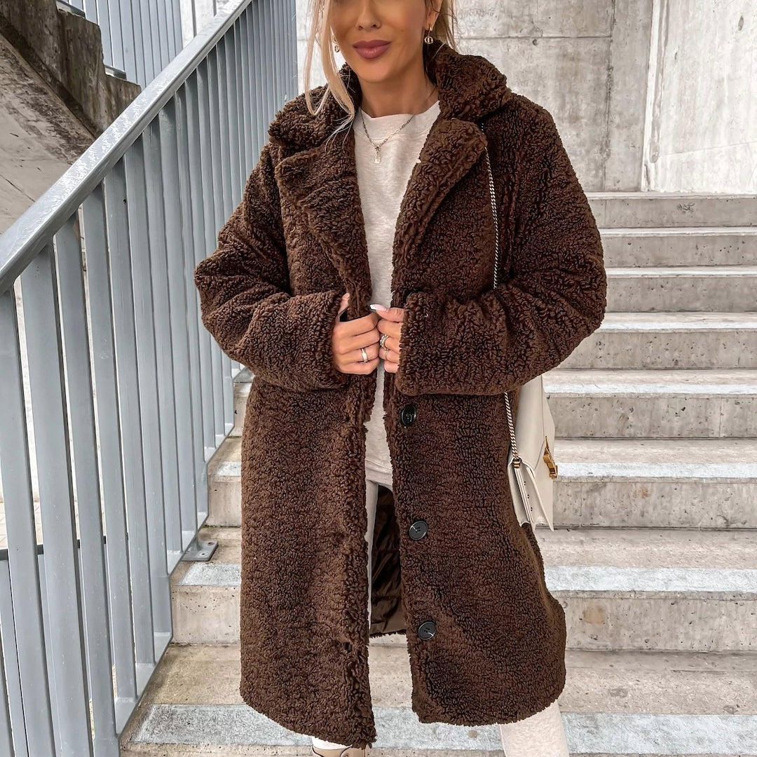 Manteau Long En Peluche Pour Femme | Fermeture À Boutons