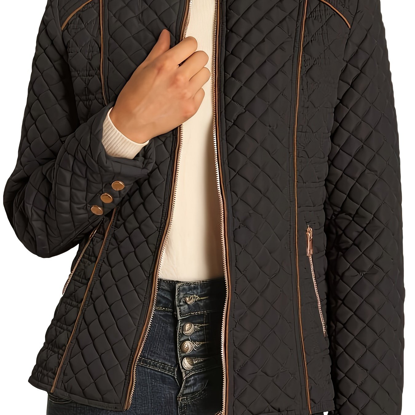 Veste Doudoune Matelassée Avec Fermeture Éclair Pour Femme | Hiver