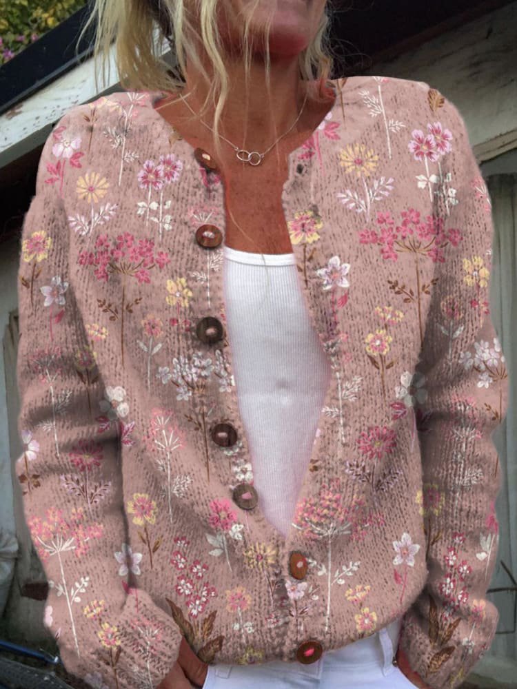 Cárdigan con estilo para mujer de punto con estampado floral | Cierre con botones