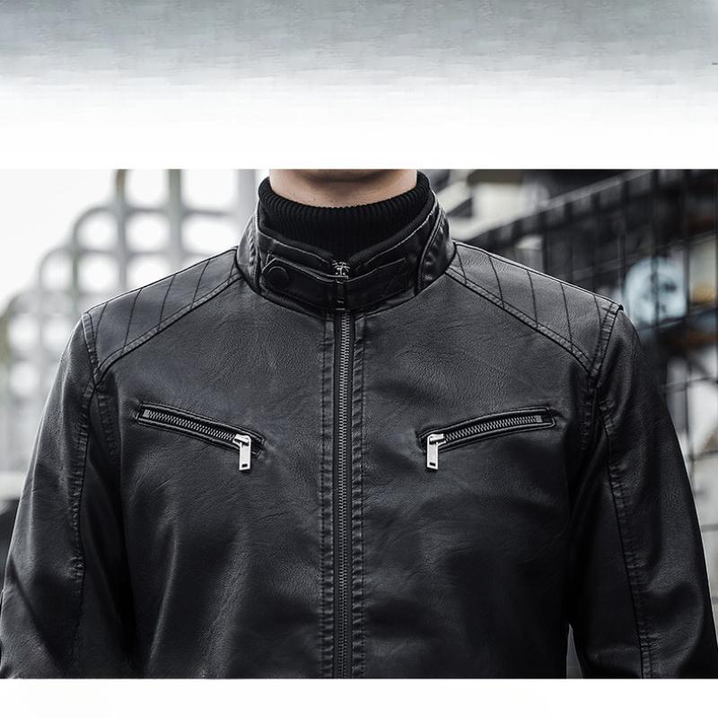 Veste De Moto En Cuir À Col Montant Pour Homme | Hiver