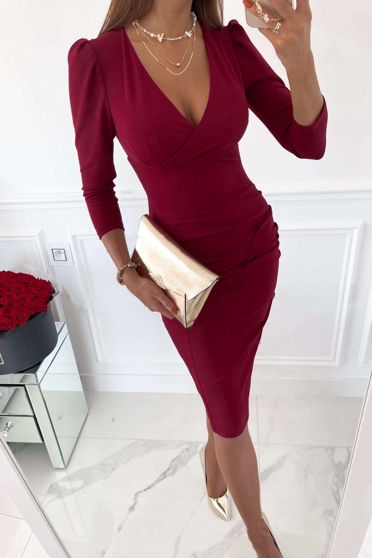 Robe Moulante À Col En V Pour Femme | Midi