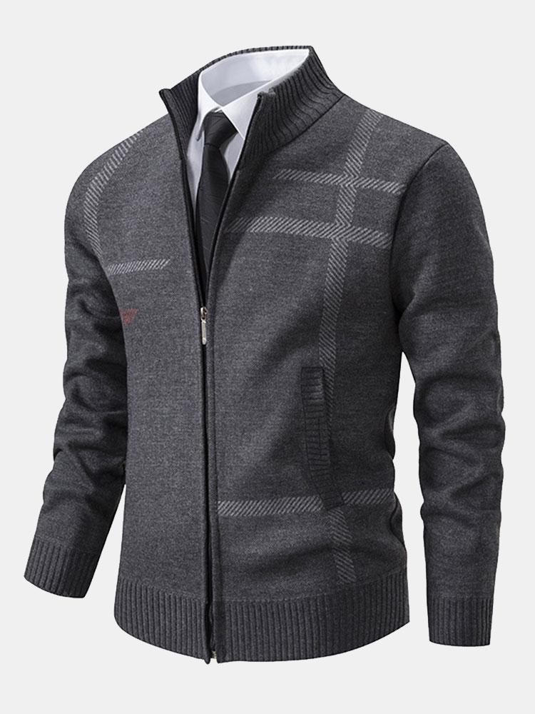 Pull Classique En Tricot À Carreaux Pour Homme | Fermeture Éclair