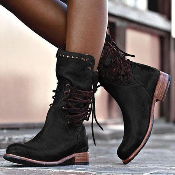Bottes En Cuir Mi-Hauteur Pour Femme | À Lacets
