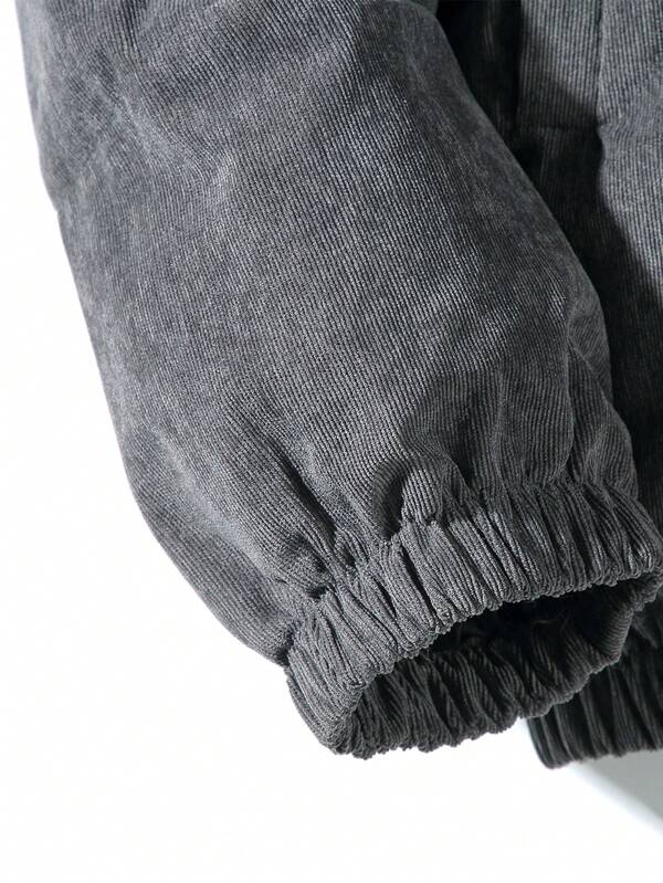 Veste Doudoune En Velours Côtelé Grise Pour Homme Avec Capuche | Hiver