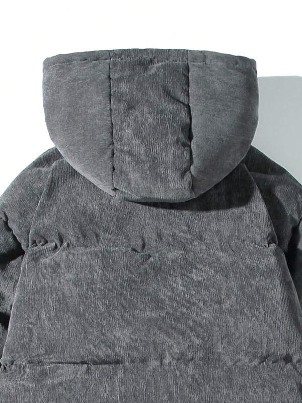 Veste Doudoune En Velours Côtelé Grise Pour Homme Avec Capuche | Hiver