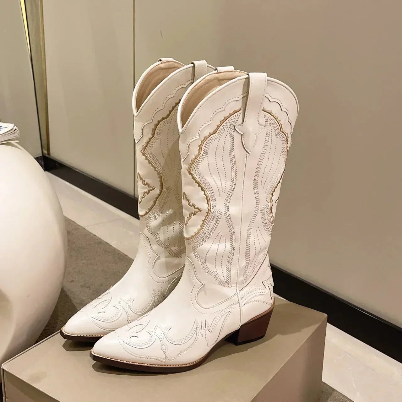 Botas de vaquero de media caña casuales para mujer para el invierno | Punta puntiaguda