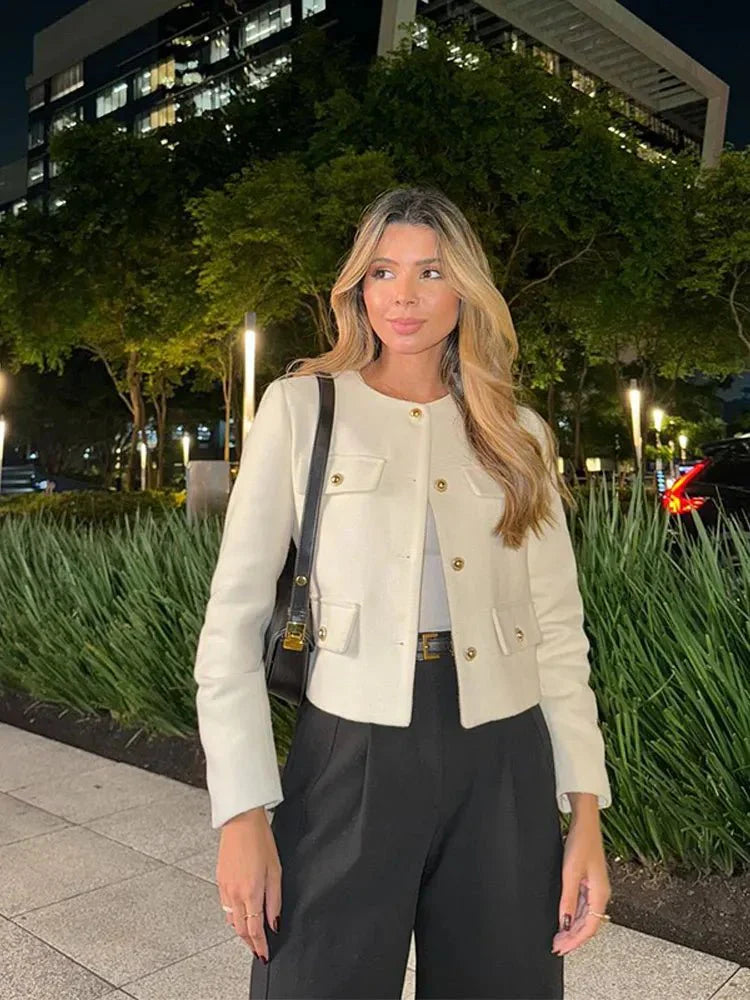 Blazer Moderne En Tweed Avec Détails Boutonnés Pour Femme | Hiver