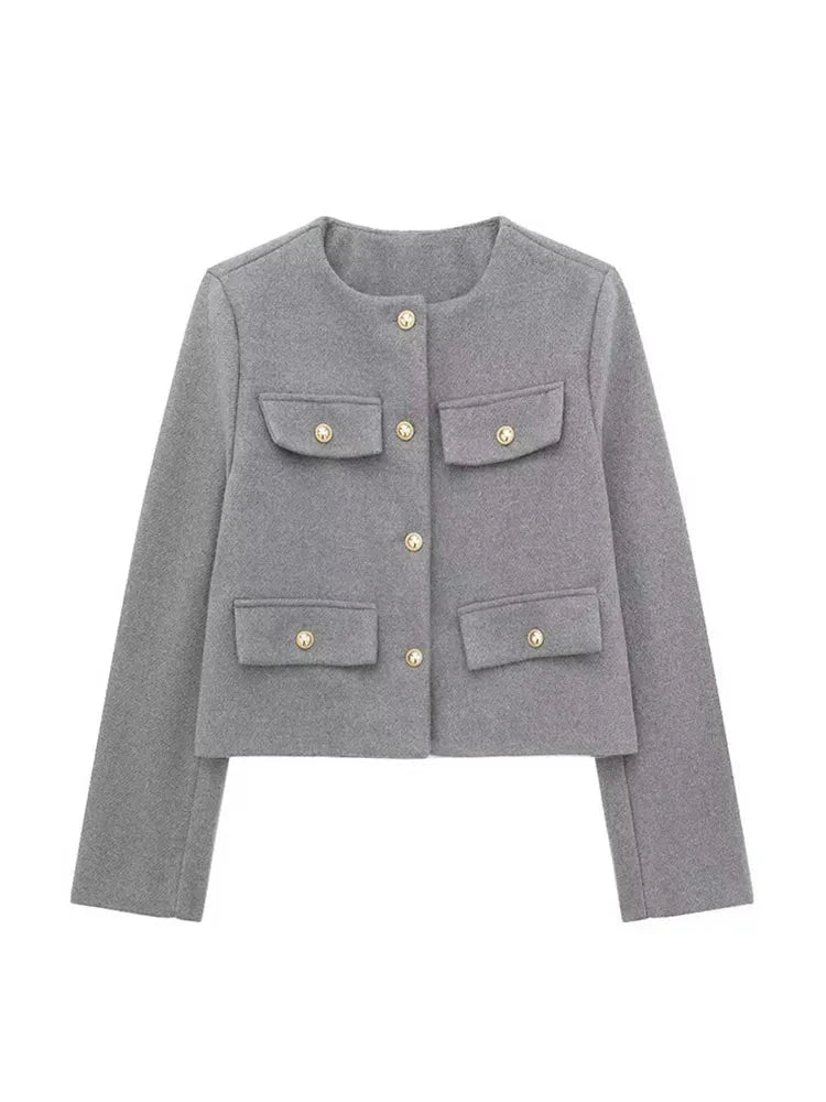 Blazer Moderne En Tweed Avec Détails Boutonnés Pour Femme | Hiver