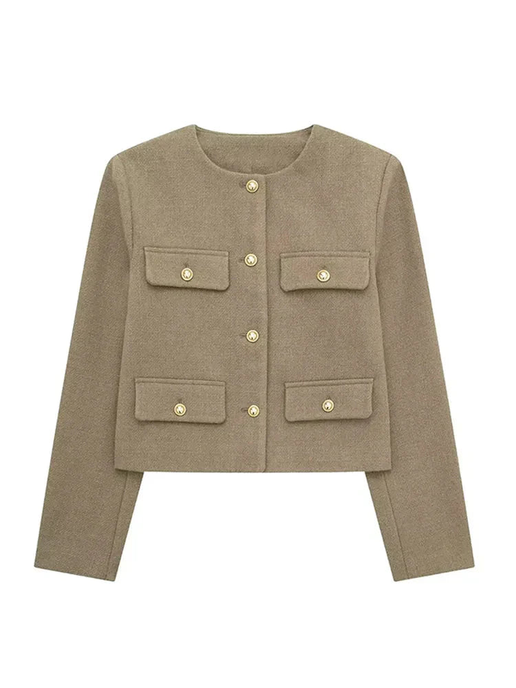 Blazer Moderne En Tweed Avec Détails Boutonnés Pour Femme | Hiver