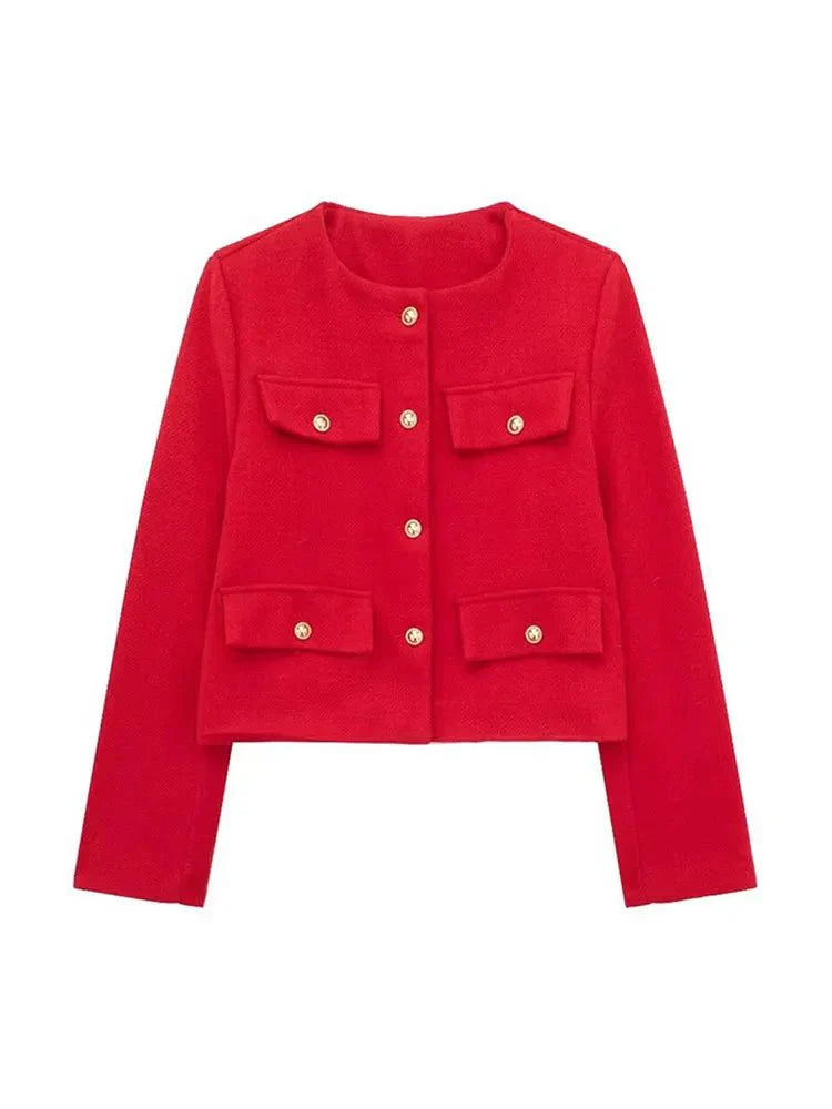 Blazer Moderne En Tweed Avec Détails Boutonnés Pour Femme | Hiver