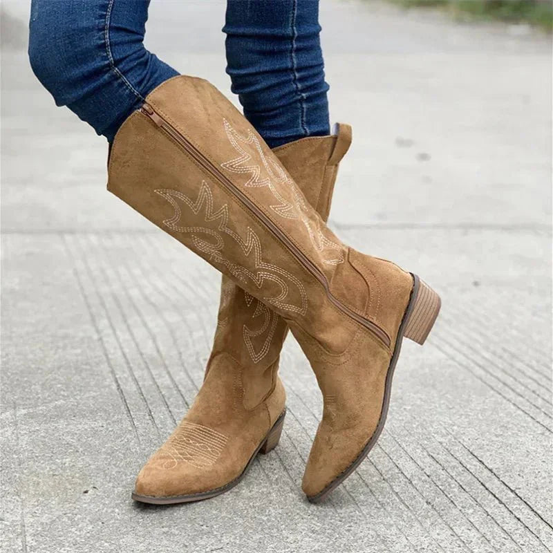 Bottes De Cowboy Montantes Tendance Pour Femme | Fermeture Éclair
