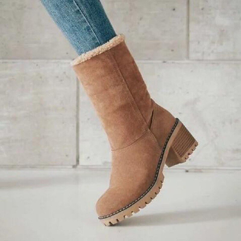 Bottes Décontractées À Talons Carrés Doublées Pour Femmes | Hiver