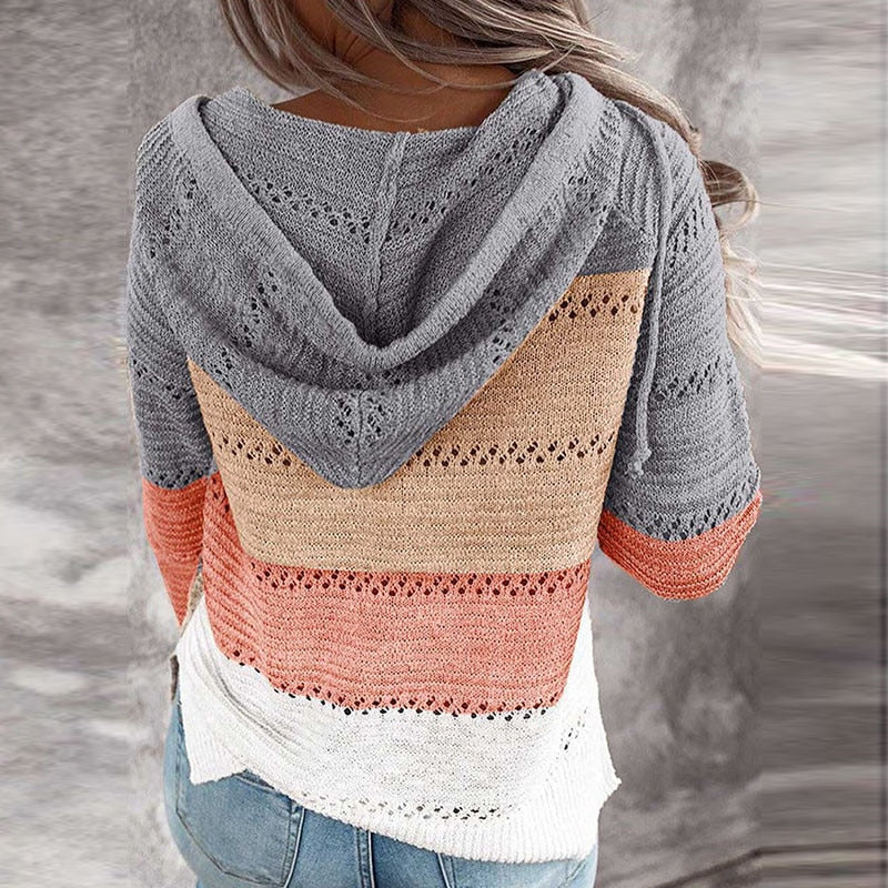 Pull Tricoté Moderne À Blocs De Couleurs Pour Femme | Hiver