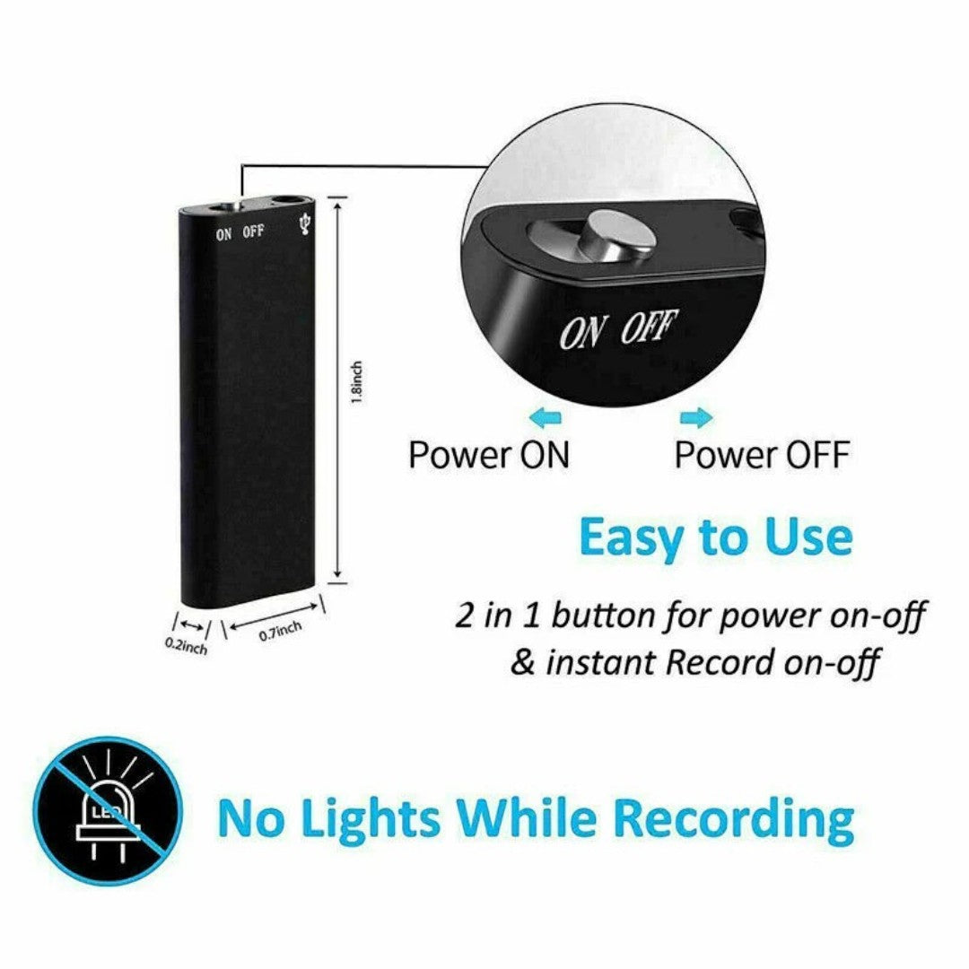 Grabadora de Voz Grabadora de Audio Dispositivo de Grabación Más Pequeño Grabadora de Audio Oculta | Negro