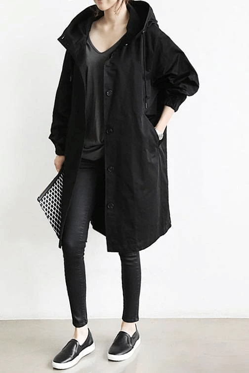 Veste À Capuche À Boutons Pour Femme | Longue