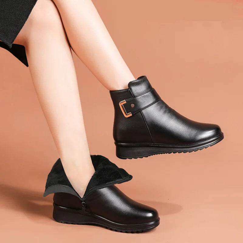 Bottines D'hiver En Cuir Souple À Boucle Pour Femme | Tendance