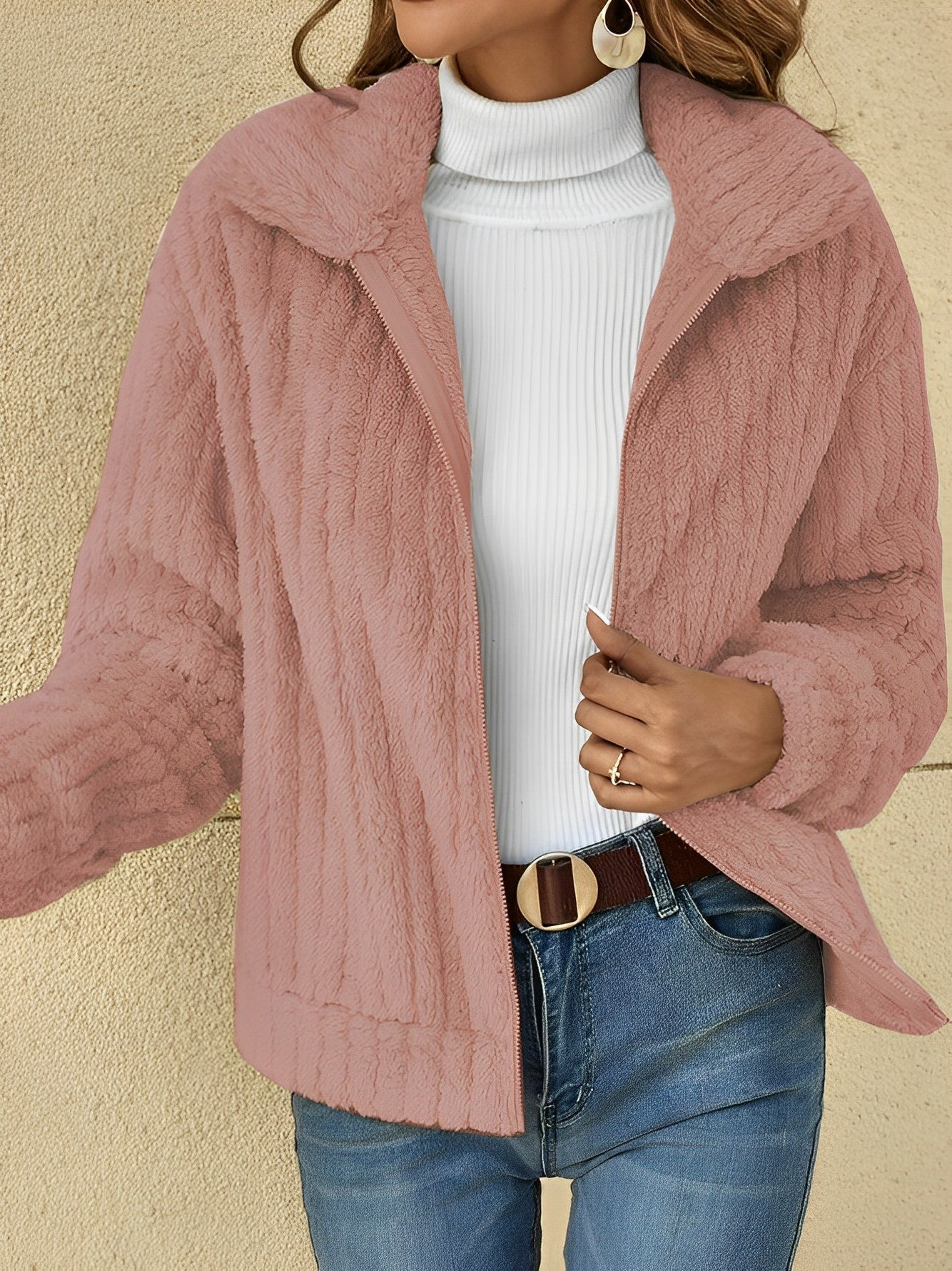 Veste Teddy À Col Montant Pour Femme | Décontractée