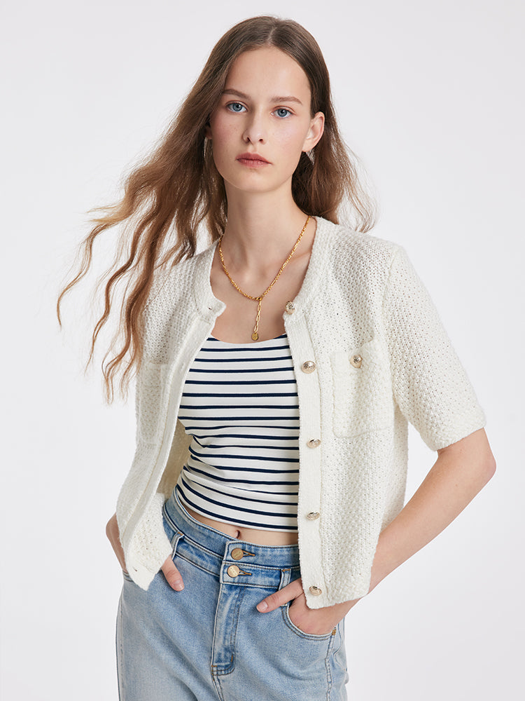 Cardigan Décontracté À Boutons Pour Femme | Manches Courtes