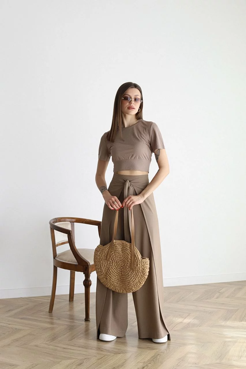 Pantalon Large À Nouer Et À Ceinture Pour Femme | Taille Haute