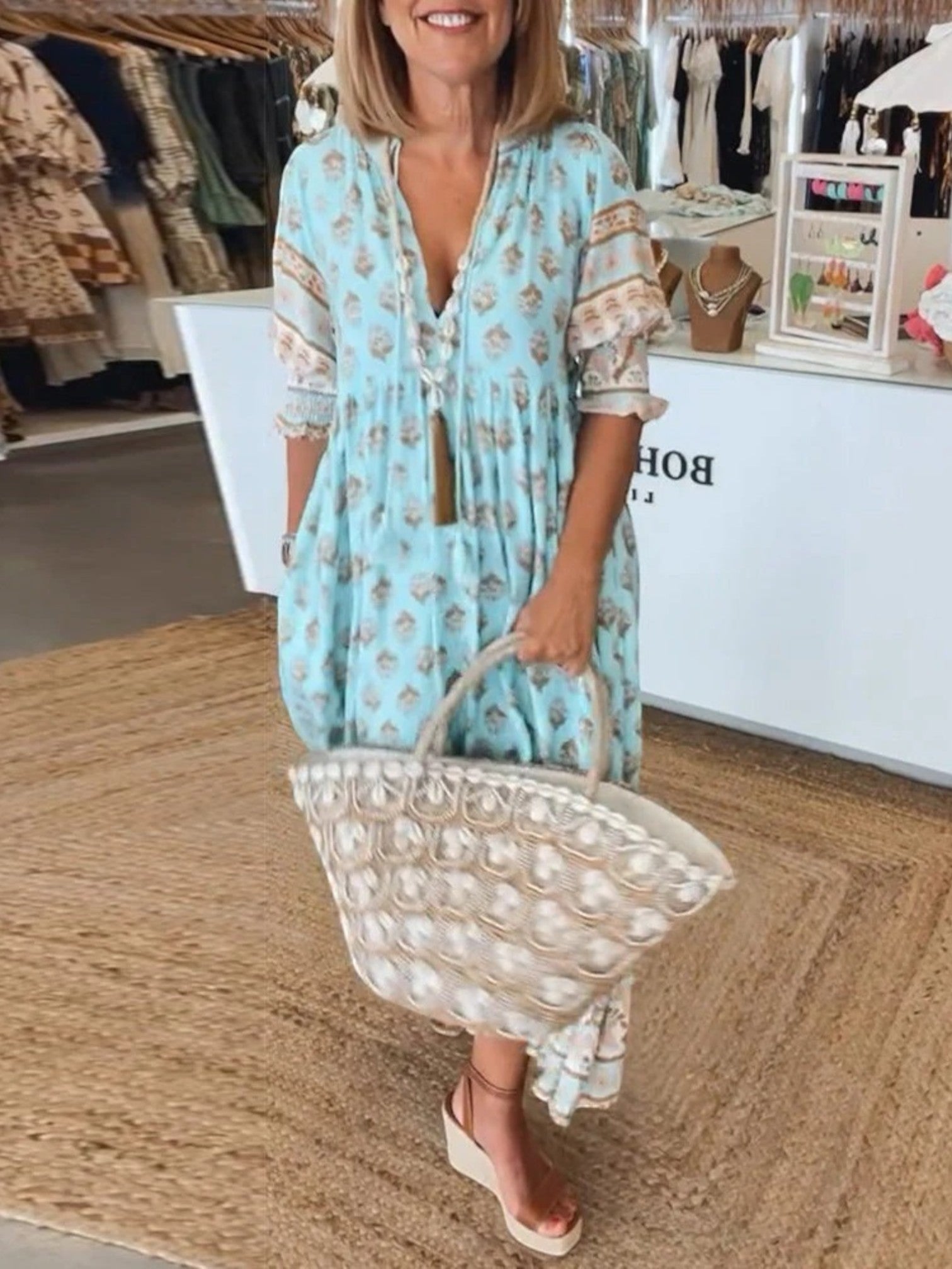 Anaëlle | Robe Col V À Imprimé Floral Pour Femmes | Midi