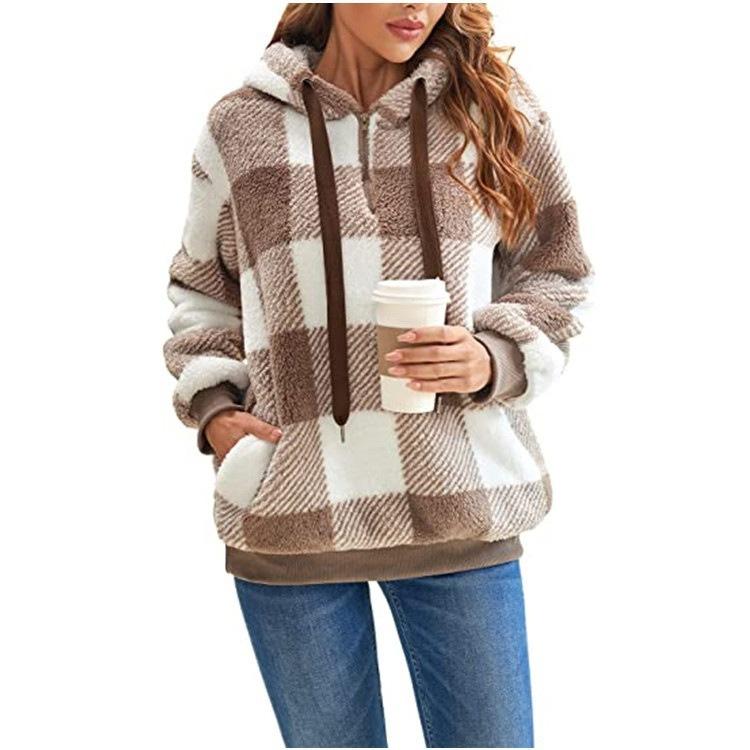 Pull À Carreaux Décontracté À Capuche Pour Femme | Hiver