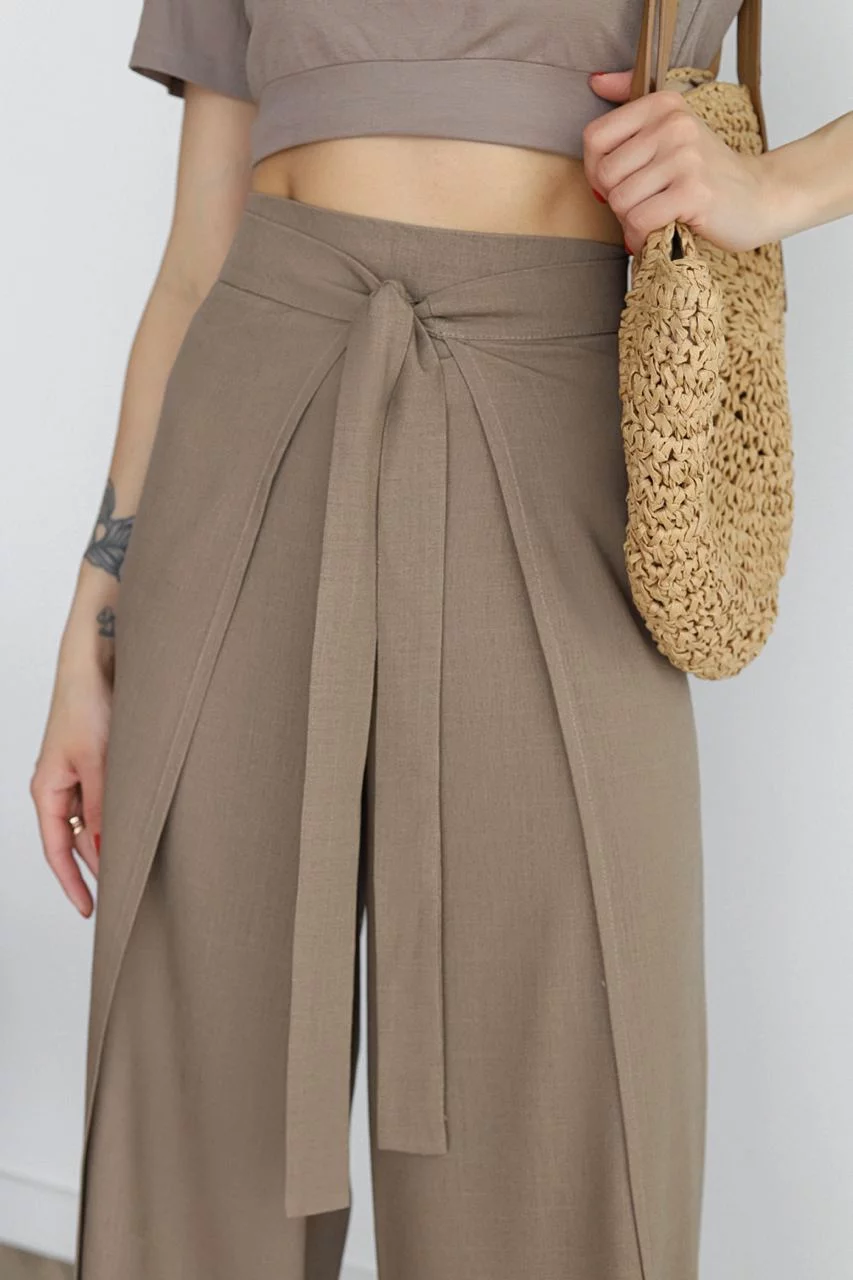 Pantalon Large À Nouer Et À Ceinture Pour Femme | Taille Haute
