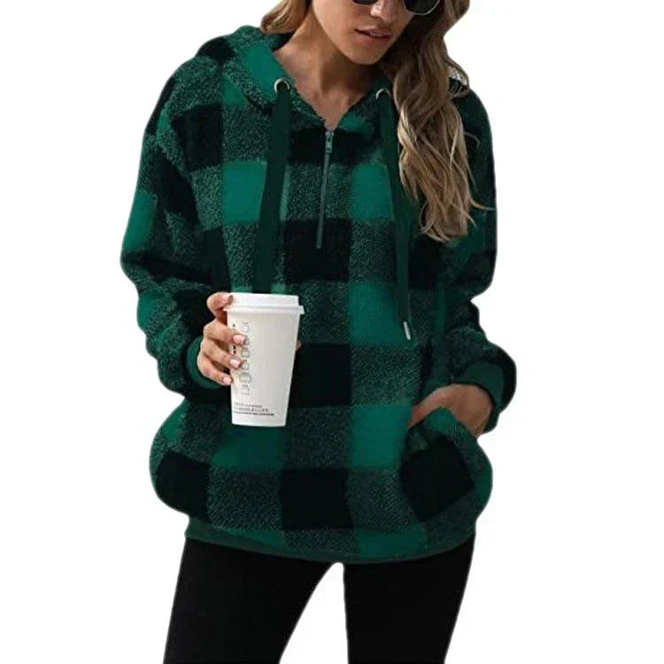 Pull À Carreaux Décontracté À Capuche Pour Femme | Hiver