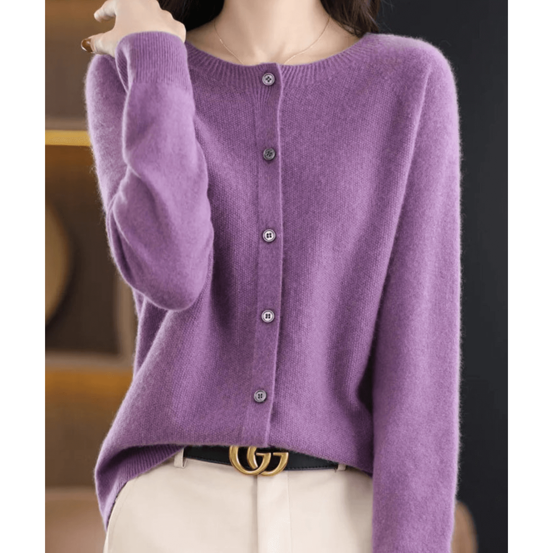 Cardigan En Cachemire À Boutons Et Manches Longues Pour Femme | Col Rond