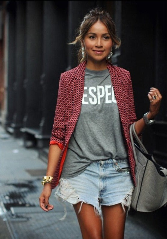 Blazer Décontracté À Motifs Ouvert Sur Le Devant Pour Femme | Rouge