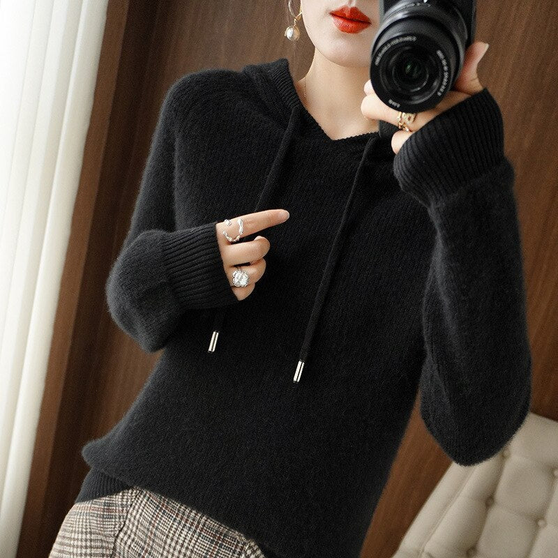 Sweat À Capuche Tricoté À Manches Longues Pour Femme | Hiver